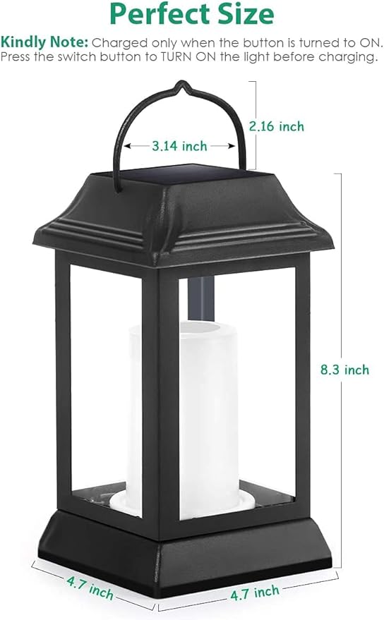 TomCare Solar Lights Metal Flickering Flame Solar Lantern Outdoor Hanging Lanterns Decorative Lighting Heavy Duty Solar Powered Waterproof Umbrella Lighting for Garden Yard Patio Deck, 2 Pack(Black)