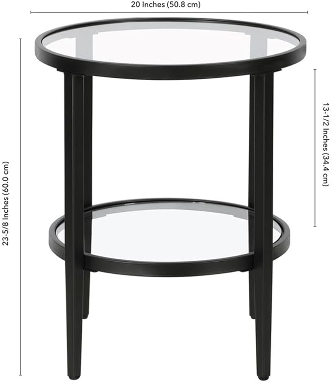 Henn&Hart 20" Wide Round Side Table with Glass Shelf in Blackened Bronze, Table for Living Room, Bedroom