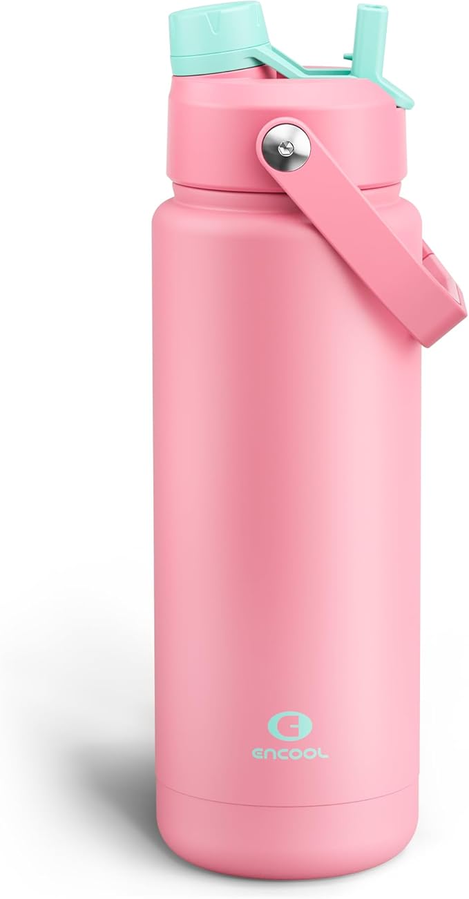 Insulated Water Bottle with Straw Stainless Steel Water Bottle, Leak-Proof, BPA-Free, Double Wall Vacuum Keeps Cold for 24 Hours for Sports, Travel, School (32 oz, Tulip)
