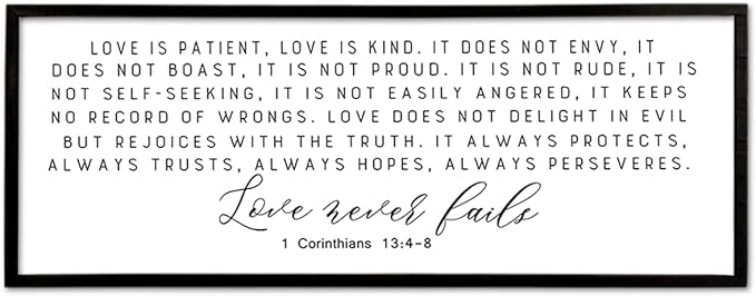 Love is Patient Kind Sign Wall Art 40"X15" 1 Corinthians 13 Bible Verse for Bedroom Above Over Bed Christianity Large Wood Framed Wall Hanging Decor (Black)