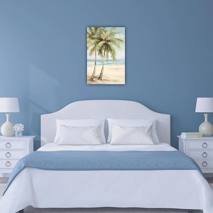 LURENCZH Tropical Beach Canvas Wall Art Seaside Palm Tree Picture Wall Decor Ocean Scenery Painting Prints for Bathroom Decor Framed(Beach-2,28.00" x 42.00")