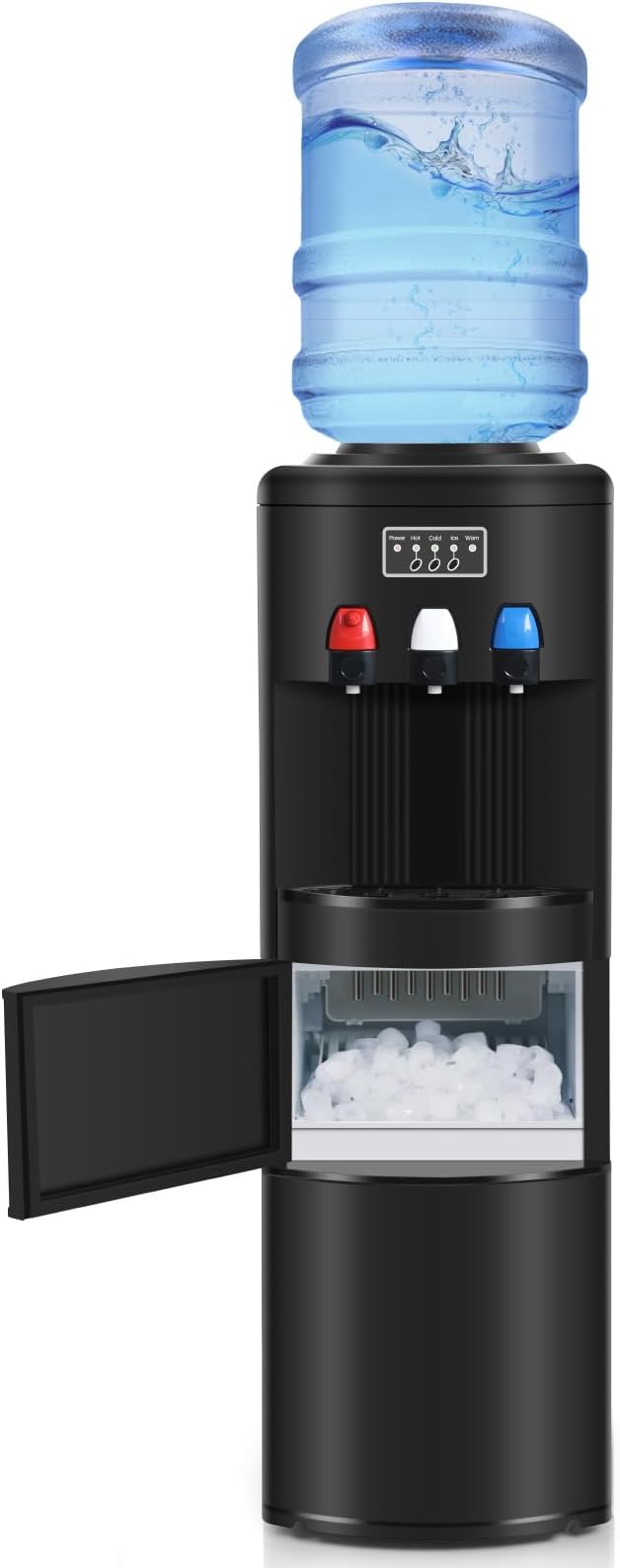 ICEPURE Water Dispenser with Ice Maker, 3-in-1 Hot and Cold Water Cooler with Built-in Bullet Ice Maker Machine, 26.5lbs/24H, Top Loading for 3-5 Gallon Bottle, Child Safety Lock, Black
