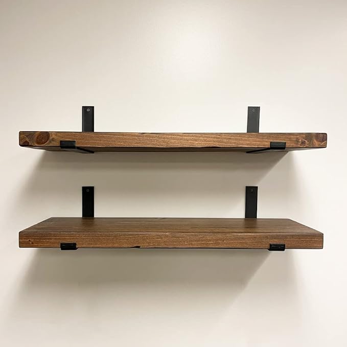 Rustic Shelves with J-Brackets Set of 2, Industrial Shelf, Kitchen Shelves, Solid Wood, Decorative Wall Storage, Heavy Duty, URBANDI (Provincial, 48Wx8D)