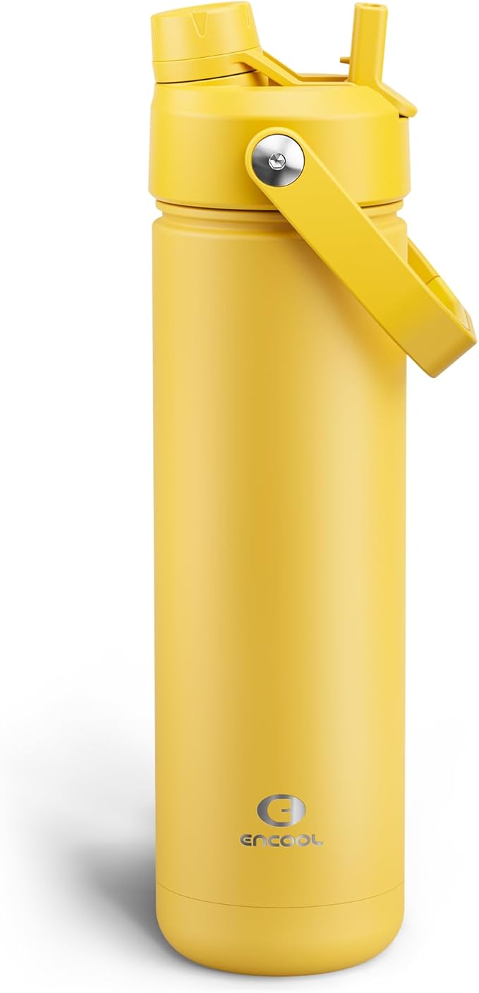 Insulated Water Bottle with Straw Stainless Steel Water Bottle, Leak-Proof, BPA-Free, Double Wall Vacuum Keeps Cold for 24 Hours for Sports, Travel, School (26 oz, Elfin Yellow)