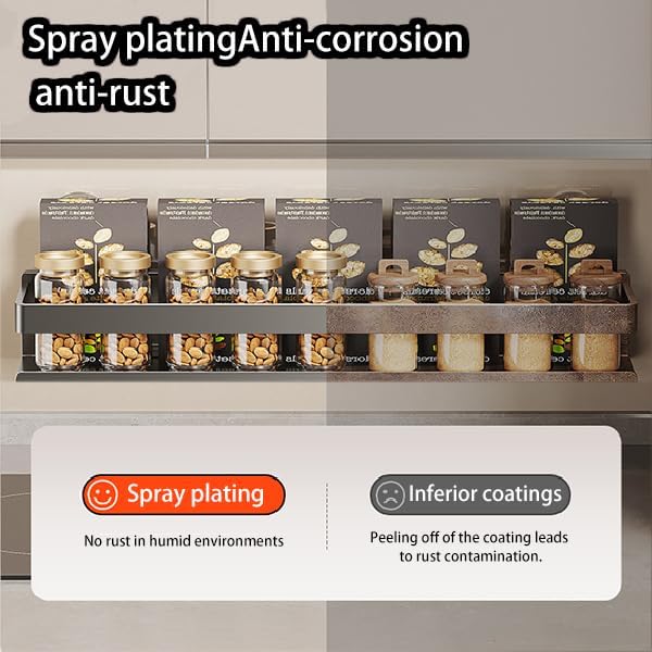 Spice Rack Wall Mounted 2 Pack,Suction Cups Spice Organizer for Cabinet,Large Capacity Metal Spice Shelf for Kitchen Cabinet, Pantry Doors, Bathroom, Shower, Home Decor (15.7 inch)