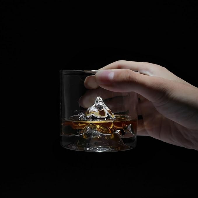 K2 Nepalese Heavy Crystal Whiskey Glasses Gift Set of 2, Thick Freezable Bourbon Glass 1lb Each, Premium Whiskey Gifts for Men, Frozen Crystal Chills Cocktails, 10 oz