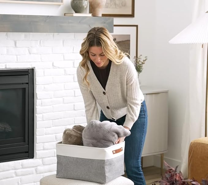 OrganiHaus Extra Large Fabric Storage Bins for Shelves 16x13in, Closet Storage Baskets for Shelf Organizing, Canvas Rectangle Bins for Organization, Linnen Baskets for Organizing - Off-White