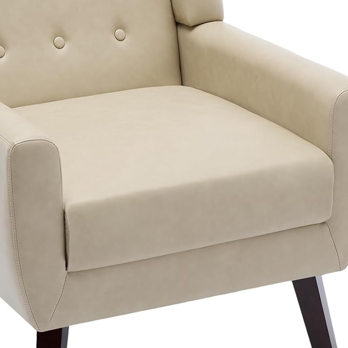 UIXE Faux Leather Accent Chairs Set of 4, Modern Arm Club Chair Upholstered Armchair for Living Room, Comfy Single Sofa Seats Button Tufted Reading Seating, Cream