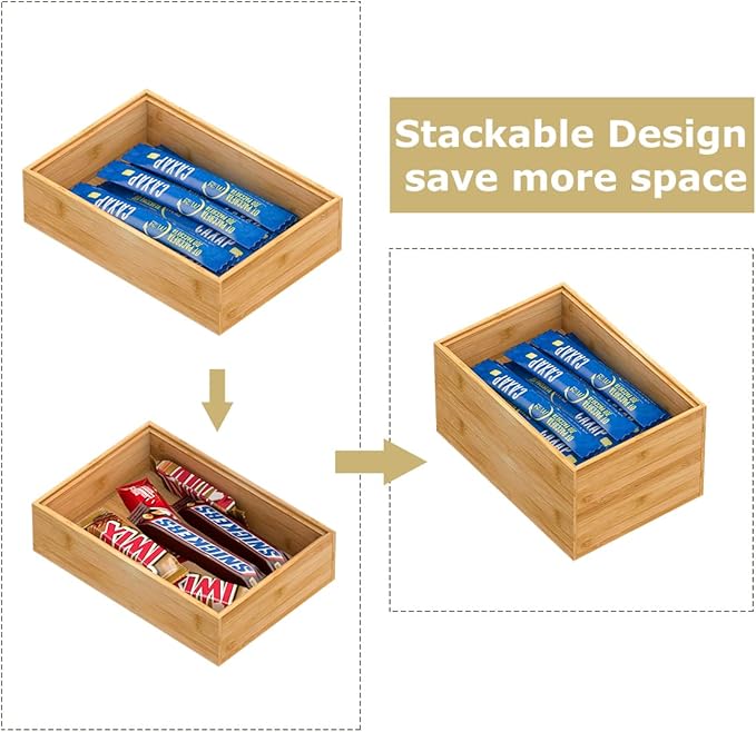 Bamboo Kitchen Drawer Organizer,Stackable Silverware Tray Utensil Organizer Cutlery Holder for Kitchen,Wooden Storage Box for Bathroom, Multi-Use Storage Bins Boxs Dividers for Office(9x6x2.5 inch)
