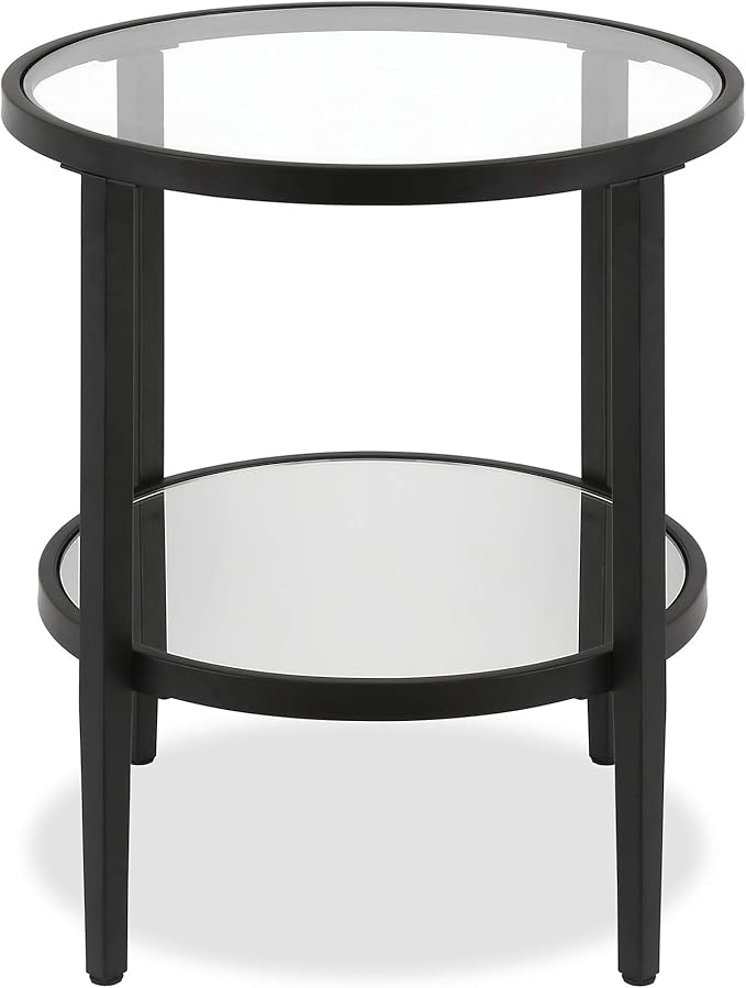 Henn&Hart 20" Wide Round Side Table with Mirror Shelf in Blackened Bronze, Table for Living Room, Bedroom