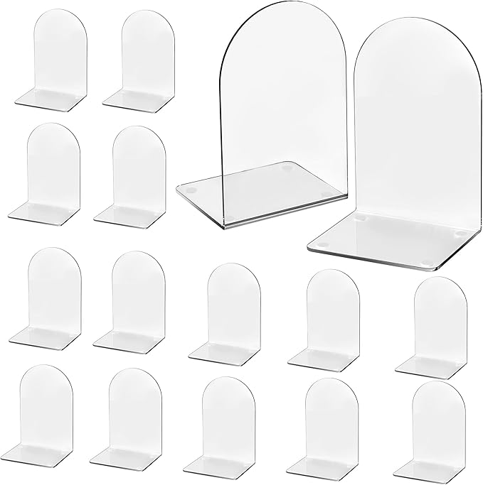 Lulonpon 16 Pieces Book Ends, Bookends, Books End for Shelves, Books End for Heavy Books, Clear Bookends, Acrylic Book Ends for School, Library,Desktop Organizer and Book Shelves
