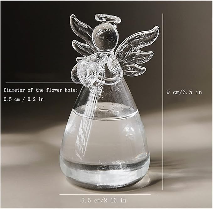 Angel Design Glass Vases Clear Flower Plant Terrarium Container Hanging Vase Wedding Decor Garden Ornaments Hanging Planter (Pack of 8)