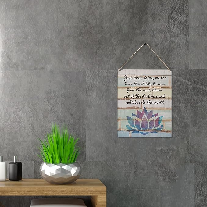 Qious Inspirational Gift Signs Just Like a Lotus We Too Have the Ability to Rise Wooden Hanging Sign Rustic Wall Art Home Decoration 10 x 8 Inches…