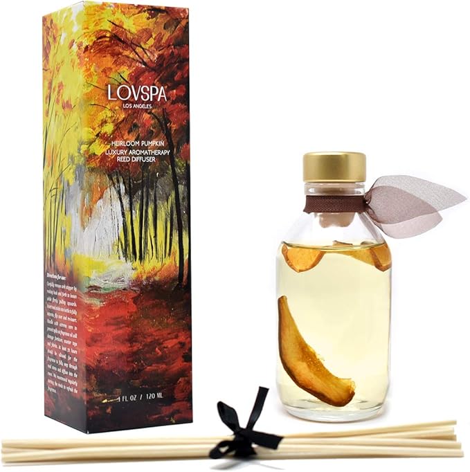 LOVSPA Reed Diffuser Set, Apple Harvest Scented Oil Diffuser with Sticks, Home Fragrance Accessories for Bathroom Shelf Decor, Aroma Diffusers for Home or Office Fall Decor, USA Made