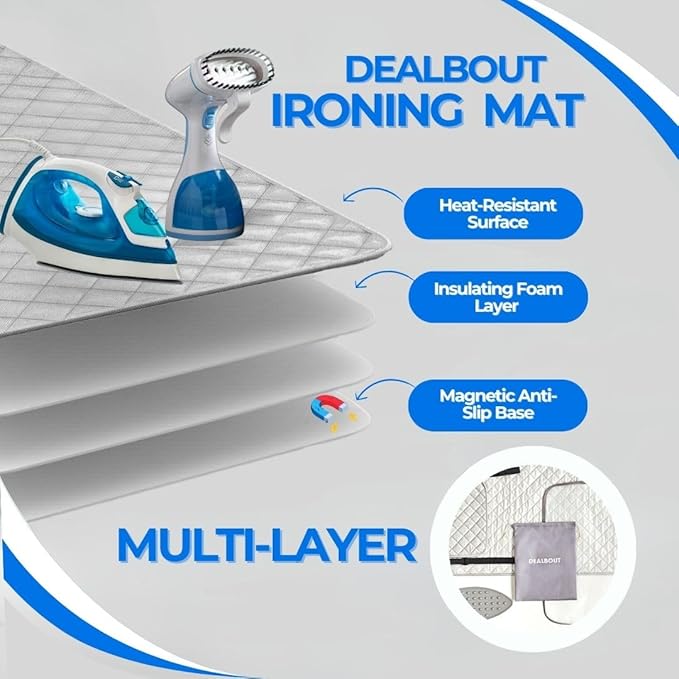 Premium Ironing Mat Heat Resistant Silicone Iron Rest Non Slip Magnetic Portable Ironing Pad Table Top Countertop Quilted Insulating Pad Travel Quilting Cover Scorch Mesh Blanket Over The Door