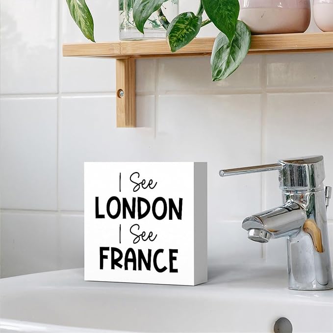 Funny Bathroom Decor, Funny Bathroom Wall Art, Black and White Bathroom Decor, Cute Bathroom Decor, Bathroom Decor for Shelves, Wooden Box Decor Sign for Home Farmhouse Office Living Room Desk Table
