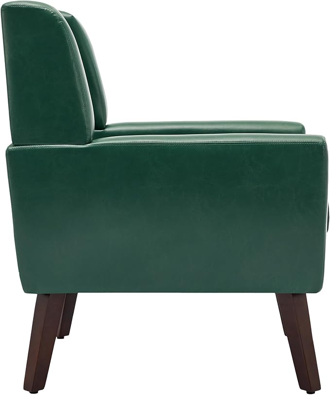 UIXE Faux Leather Accent Chairs Set of 4, Modern Arm Club Chair Upholstered Armchair for Living Room, Comfy Single Sofa Seats Button Tufted Reading Seating, Green