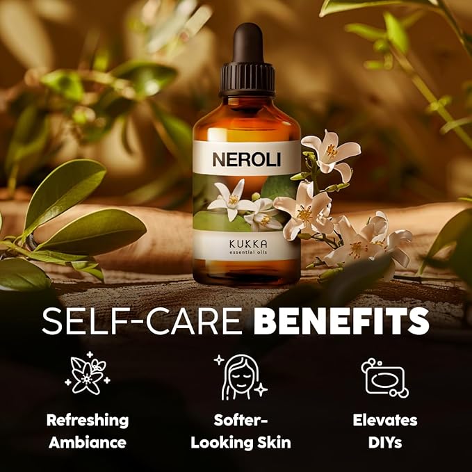 Kukka Neroli Essential Oil for Diffuser Skin - 4 Fl Oz - 100% Pure Natural Neroli Oil, Floral Scent, for Aromatherapy, Candle, Bath Bomb & Soap Making Scent DIY