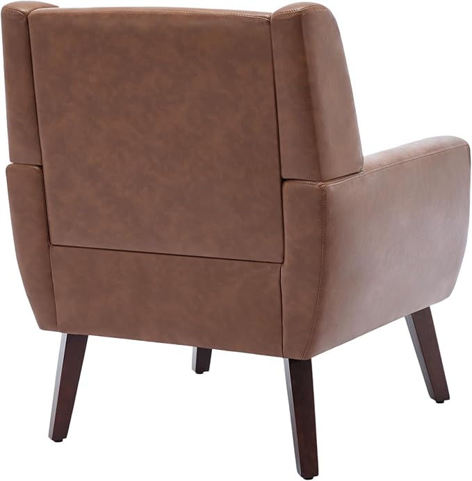 UIXE Faux Leather Accent Chairs Set of 4, Modern Arm Club Chair Upholstered Armchair for Living Room, Comfy Single Sofa Seats Button Tufted Reading Seating, Coffee