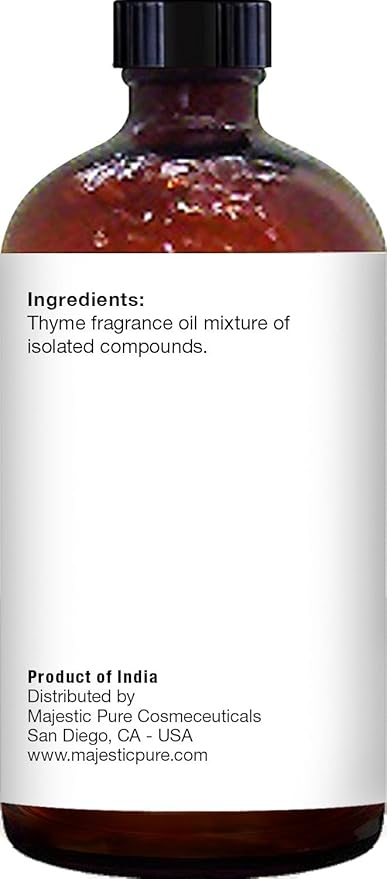 Majestic Pure Thyme Essential Oil with Glass Dropper - Huge 4 Fl Oz - 100% Pure and Natural Thyme Oil - Premium Grade Essential Oils for Diffuser, Aromatherapy, Soap and Candle Making
