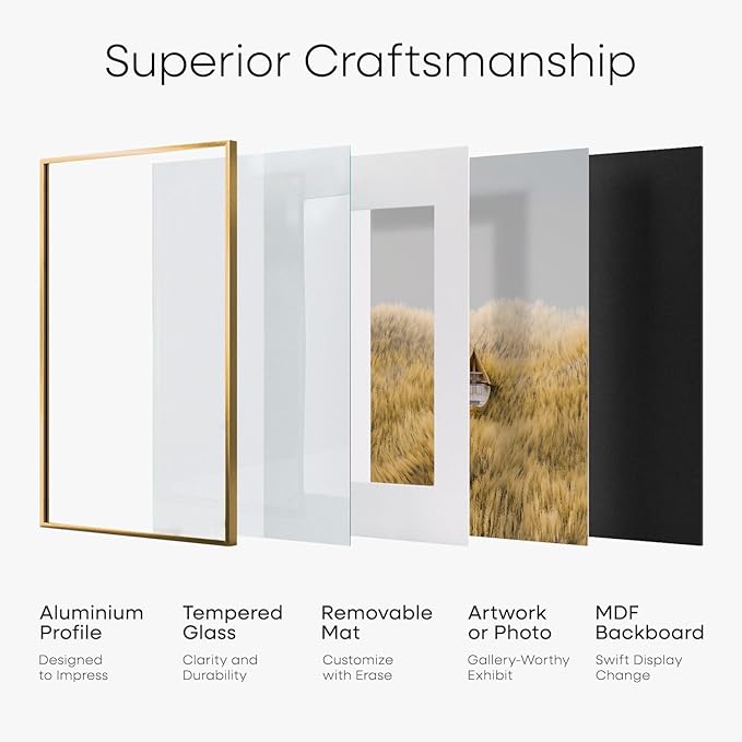 Homeforia Bronze Picture Frames 8x10, High End Metal 8 x 10 Photo Frame with Mat 5 x 7 Art, 10x8 Brass Frame Matted to 5x7 inch Print, 8by10 Wall or Tabletop Frames, Tempered Glass, Wall Kit, Set of 1