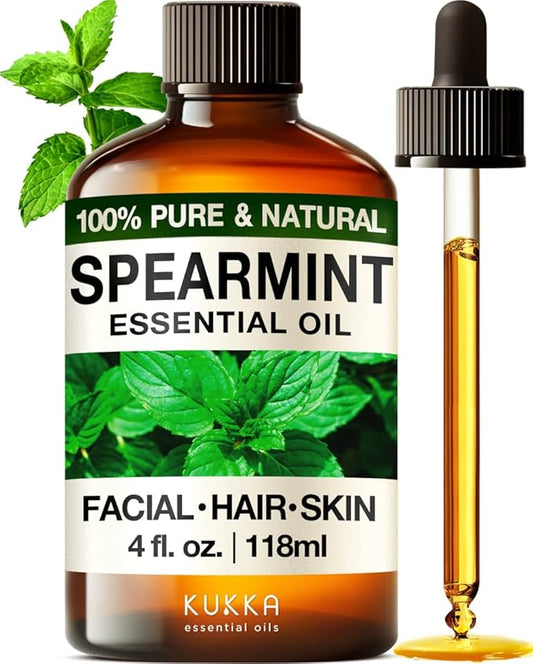 Kukka Spearmint Oil for Facial Hair - 4 Fl Oz - 100% Pure Natural Aromatherapy Spearmint Essential Oil for Skin & Hair Care, Diffuser, Bath Bombs, Soaps and Candles - Soap Making & DIY