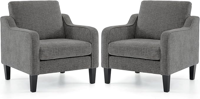 VINGLI Accent Chairs Set of 2 for Living Room, Light Grey Mid Century Modern Chair Soft Chenille Sofa Chair Upholstered Comfy Arm Chairs for Bedroom, Play Room, Apartment