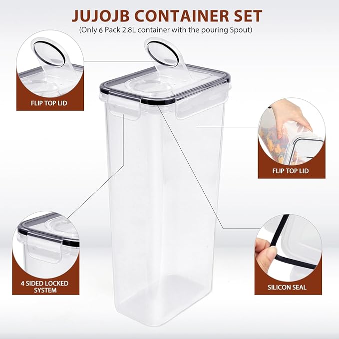 64 PCS Airtight Food Storage Containers With Lids BPA Free,6 Pack With Pouring Spout Cereal Containers Storage for Kitchen Pantry Organization and Storage,Dishwasher safe,Labels Marker