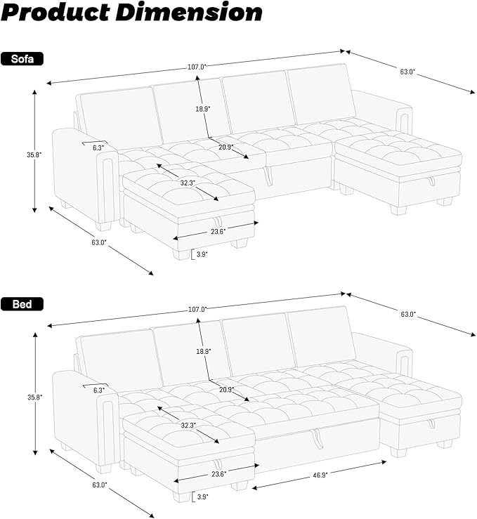 Belffin Modular Sectional Sleeper Sofa with Pull Out Bed Velvet Convertible U Shaped Sectional Sofa Couch with Storage Chaises for Living Room Green