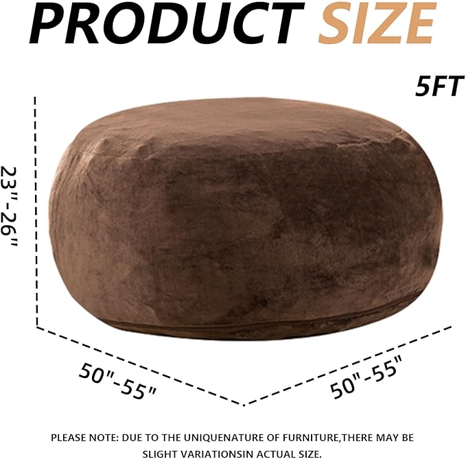 5FT,Big Bean Bag Chairs for Adults,Large beanbag with Filler Included,Memory Foam Material,Easy to Clean and Washable Corduroy Fabric,Suitable for Living Room and Bedroom (Coffee Color, 5 Foot)