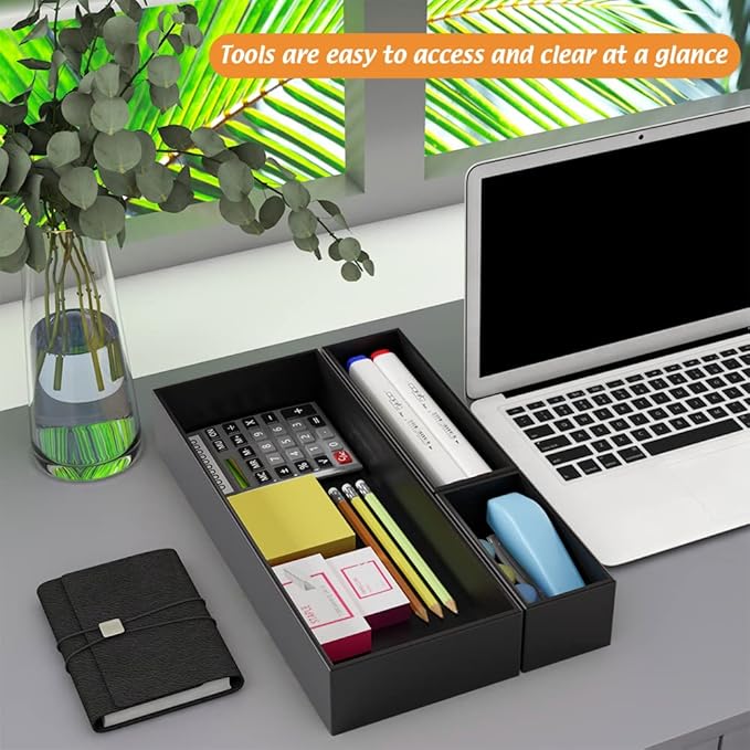 Black Bamboo Drawer Organizer - Silverware&Utensil Holder Organizer for Kitchen Drawers, Multi-Use Drawer Dividers Boxes for Bathroom Counter,Cabinet, Garage, Office Desk, Makeup, Jewelry (15"6"2.5")