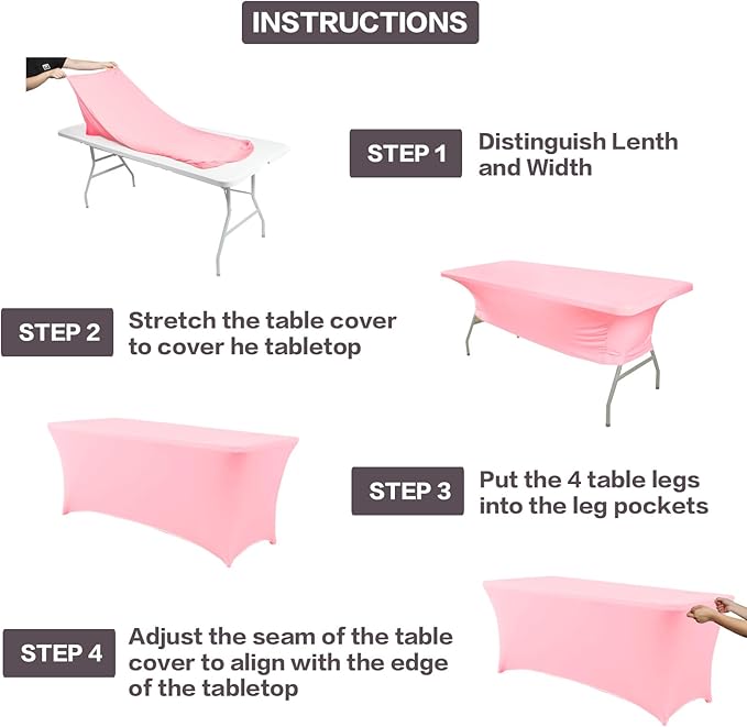 IVAPUPU 2 Pack 6FT Table Cloth for Rectangular Fitted Events Stretch Pink Table Covers Washable Spandex Tablecloth Protector for Party, Wedding, Cocktail, Banquet, Festival