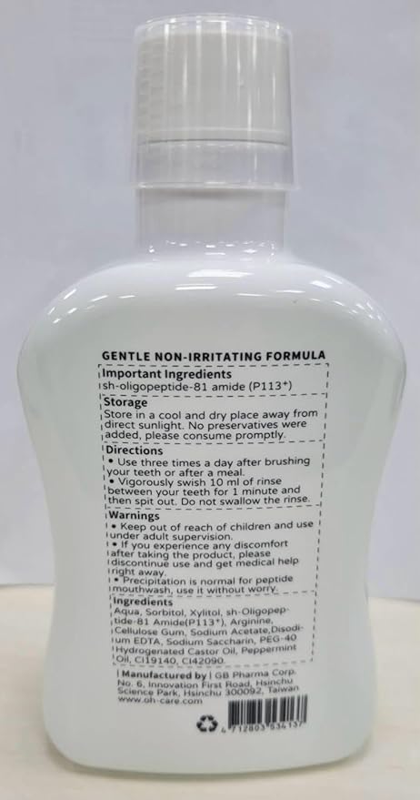 Mouthwash for Kids P113+ Peptide Anti Cavity Mouth Rinse Alcohol Free for Teeth and Gums Safe Oral Hygiene for Newborn to Toddler 11.08 fl oz (11.08 Fl oz, Mint(for Adult))