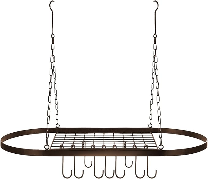 Sorbus Pot and Pan Rack for Ceiling 31" with 10 S Hooks — Decorative Oval Mounted Storage Rack — Multi-Purpose Organizer Great for Home, Restaurant, Kitchen Cookware, Utensils, Books, (Bronze)