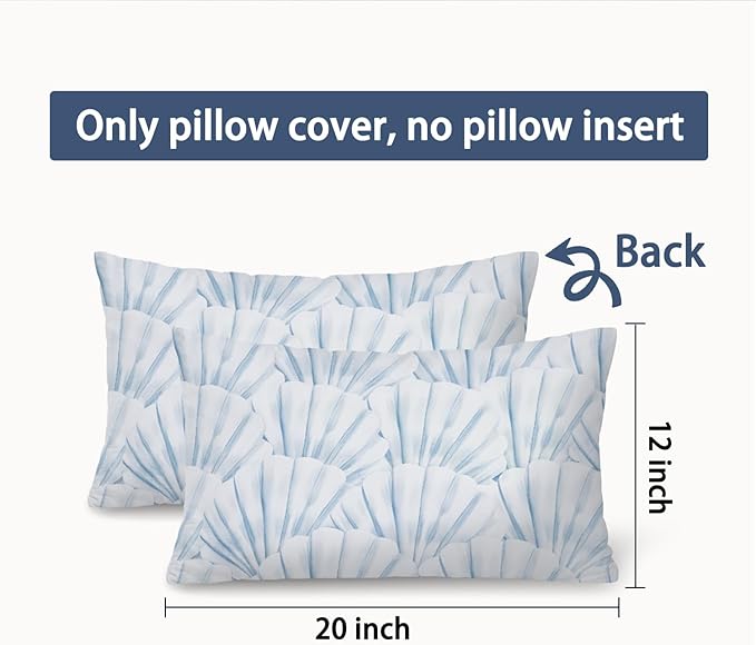 Coastal Beach Room Decor 12x20 Pillow Cover, Blue Seashell Ocean Coastal Beachy Decorative Lumbar Pillow Covers for Bedroom Living Room Home Sofa Couch