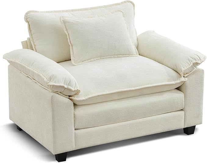 URRED Modular Sectional Sofa Comfy Cloud Couch, Modern Chenille Sofa Sleeper Deep Seat Couches with Ottoman/Pillows for Living Room (White, 53'')