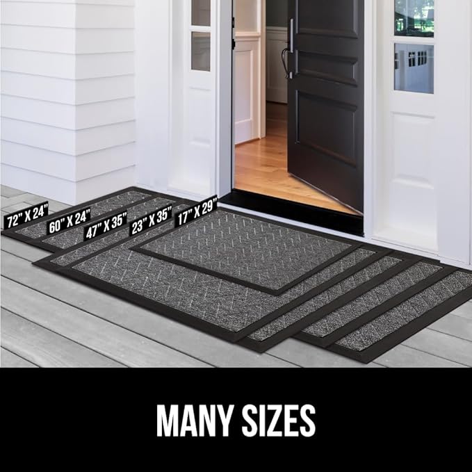 GORILLA GRIP 100% Waterproof All-Season WeatherMax Doormat, 47x35, US Designed Natural Rubber, Stain and Fade Resistant, Low Profile Indoor Outdoor Door Mats, Easy Clean Patio Mat, Green Snowscape