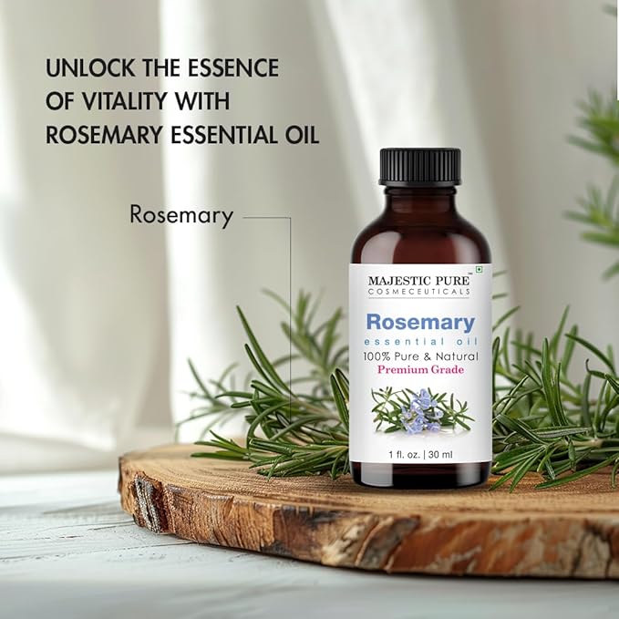 Majestic Pure Rosemary Essential Oil with Glass Dropper - 1 Fl Oz - 100% Pure and Natural Rosemary Oil - Premium Grade Essential Oils for Diffuser, Aromatherapy, Soap and Candle Making