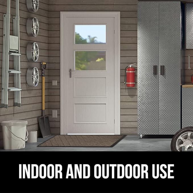 GORILLA GRIP 100% Waterproof All-Season WeatherMax Doormat US Designed Natural Rubber, Stain and Fade Resistant, Low Profile Indoor Outdoor Door Mats, Easy Clean Patio Mat, 17x29, Latte Quatrefoil