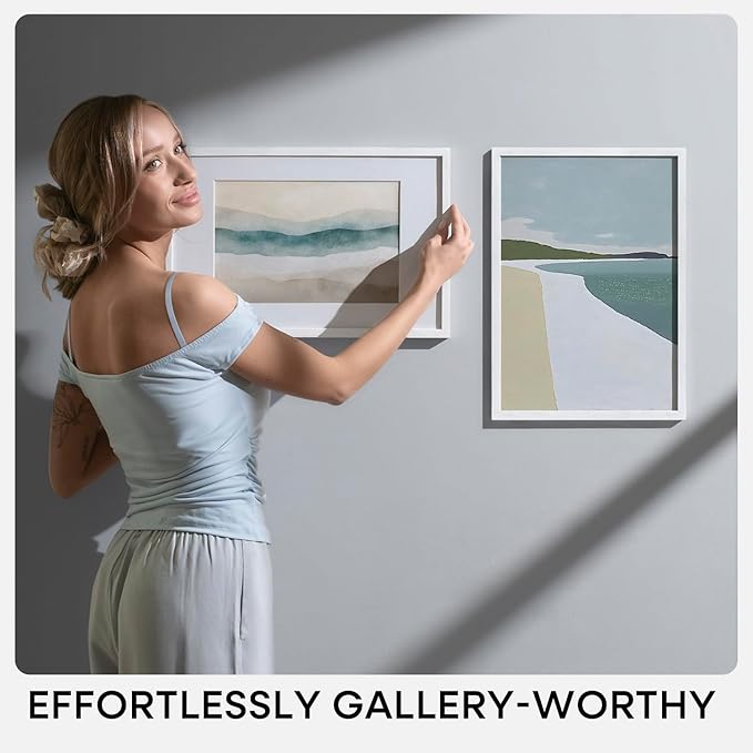 Homeforia 20x20 White Picture Frame, High End Oak 20 x 20 Square Wood Frames with Mat 16 by 16 inches Photo, 20by20 White Wooden Poster Frames Matted to 16x16 Print, Tempered Glass, Wall Kit, Set of 1