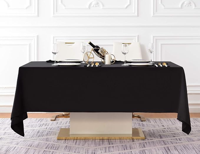 Surmente Black Tablecloth 60 x 120-inch Rectangular Polyester Table Cloth for Weddings, Banquets, or Restaurants