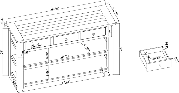 Solid Wood Console Table,Sofa Table with Storage Drawers and Bottom Shelf,Entryway Table for Entry Hallway Foyer,Fully Assembled (48.8" Distressed Black)