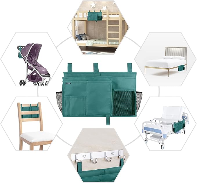 Surblue Caddy Hanging Organizer Bedside Storage Bag for Bunk and Hospital Beds, Teal, L