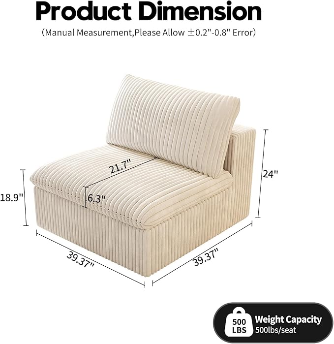Ottoman, Modular Sectional Sofa,Cushion Covers Removable, Minimalist Couch for Modern Living Room Sofa Sets for Office House,Bedroom and Apartment,No Assembly Required,White