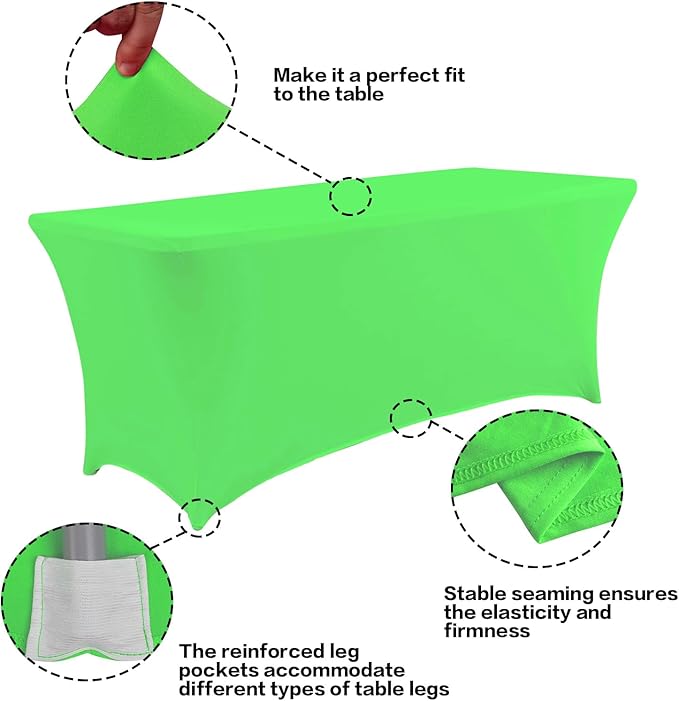 IVAPUPU 6FT Table Cloth for Rectangular Fitted Events Stretch Green Table Covers Washable Cover Spandex Tablecloth Protector for Party, Wedding, Cocktail, Banquet, Festival