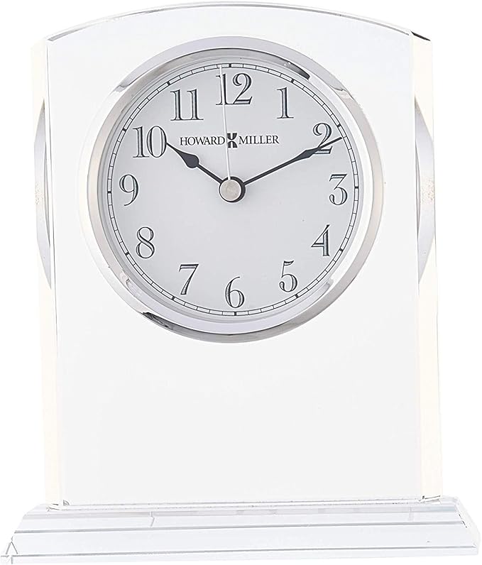 Howard Miller Flaire Tabletop Clock II, Battery Operated Antique Analog Display Desk Clock, Glass Crystal Shelf Clock for Office Decor Home Decor Living Room Decor, House Warming Gifts