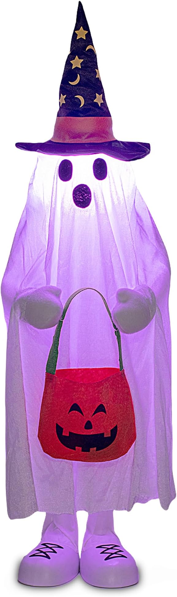 37" Cute Front Porch Light Up Halloween Ghost Décor, Kids Standing Trick or Treat Indoor and Outdoor Decorations-Star Moon