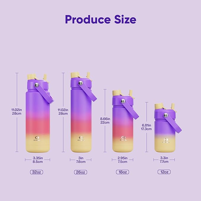 Insulated Water Bottle with Straw Stainless Steel Water Bottle, Leak-Proof, BPA-Free, Double Wall Vacuum Keeps Cold for 24 Hours for Sports, Travel, School (32 oz, Peach Dream)