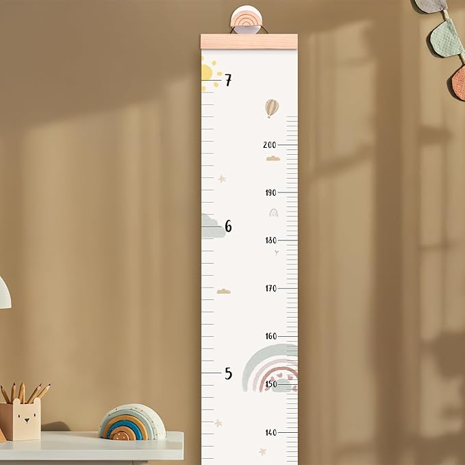 Growth Chart for Wall 7 Ft Height Chart with Keepsake Box & Hook Waterproof Canvas Measure Wall Ruler Removable Neutral Nursery Wall Decor for Baby Kids Toddlers