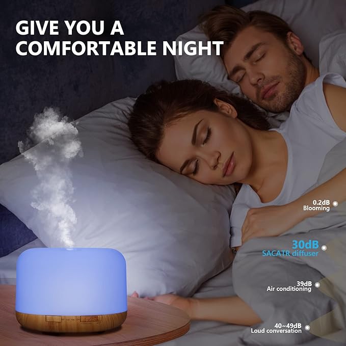 Oil Diffuser, 500ml Essential Oil Diffusers with 2 Mist Mode 4 Timers&7 Ambient Light Waterless Auto Off, Diffusers Large Room Home Office